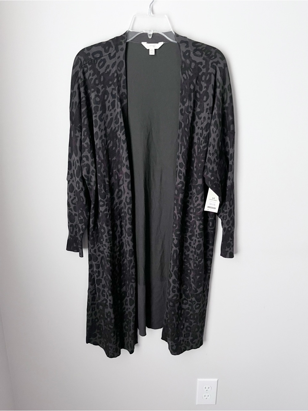 Terra Sky Black Leopard Print Open Front Duster Cardigan Sz 16W-18W NWT